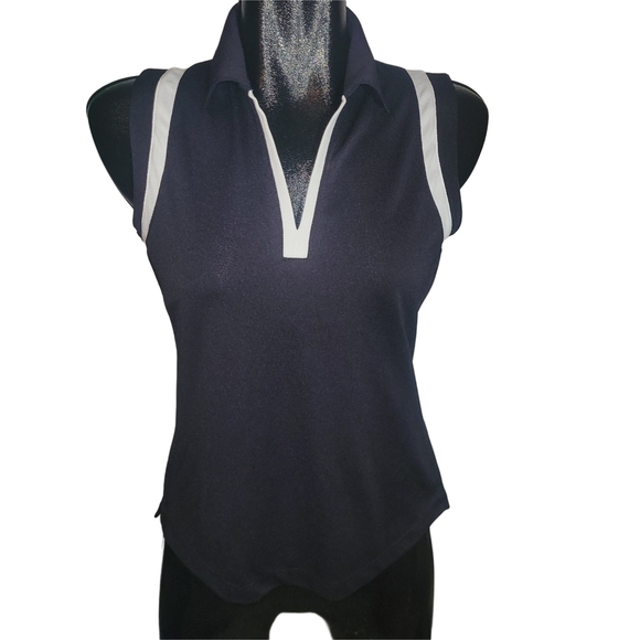 E P Pro tour tech Tops - Women's Black Sleeveless Polo Top With White Trim S